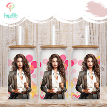 Load image into Gallery viewer, Women Glass Iced Coffee Cup with Bamboo Lid and Straw, Iced Coffee Glass, Gift for Friend, Coffee Aesthetic 16oz