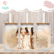 Load image into Gallery viewer, Bridesmaid Flower Glass Iced Coffee Cup with Bamboo Lid and Straw, Iced Coffee Glass, Gift for Friend, Coffee Aesthetic 16oz