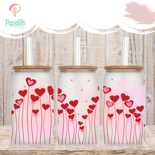 Load image into Gallery viewer, Valentines Day Coffee Cup, Valentine Glass Iced Coffee Cup with Bamboo Lid and Straw, Iced Coffee Glass, Gift for Friend, Aesthetic