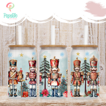 Load image into Gallery viewer, Christmas Nutcracker Glass Iced Coffee Cup with Bamboo Lid and Straw, Iced Coffee Glass, Gift for Friend, Coffee Aesthetic
