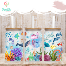 Load image into Gallery viewer, SeaWorld Coffee Cup, Sea World Glass Iced Coffee Cup with Bamboo Lid and Straw, Iced Coffee Glass, Gift for Friend, Aesthetic, 16oz