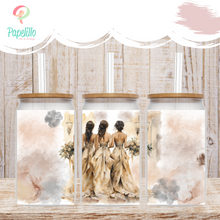 Load image into Gallery viewer, Bridesmaid Flower Glass Iced Coffee Cup with Bamboo Lid and Straw, Iced Coffee Glass, Gift for Friend, Coffee Aesthetic 16oz