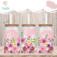Load image into Gallery viewer, Gerber daisies Glass Coffee Cup, Gerber daisies Glass Iced Coffee Cup with Bamboo Lid and Straw, Iced Coffee Glass, Gift Friend, Aesthetic 16oz