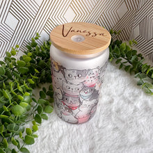 Load image into Gallery viewer, Cute Cats Coffee Cup, Cats Glass Iced Coffee Cup with Bamboo Lid and Straw, Iced Coffee Glass, Gift for Friend, Coffee Aesthetic