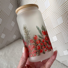 Load image into Gallery viewer, Christmas Glass Coffee Cup, Glass Iced Coffee Cup with Bamboo Lid and Straw, Iced Coffee Glass, Gift for Friend, Coffee Aesthetic 16oz