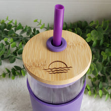 Load image into Gallery viewer, Engraved Custom Glass Tumbler with Bamboo Lid and Straw, Silicone Sleeve, Gift for Her, Bridesmaid Gift, 20oz, Personalized Water Bottle