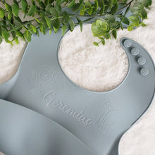 Load image into Gallery viewer, Personalized Silicone Bib, Engraved Baby Bib, Baby Shower Gift, Washable Baby Bib, Baby Gift, Toddler Bib, Personalized Gift Baby