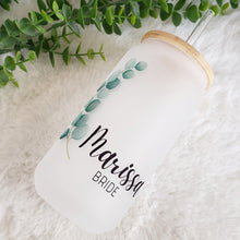 Load image into Gallery viewer, Bridesmaid Proposal, Future Mrs, Customized Glass Tumbler, Frosted Glass Tumbler, Bamboo Lid Coffee Cup, Maid Of Honor Gift 16oz