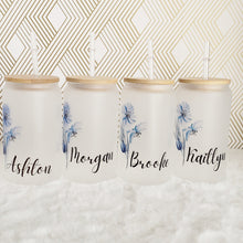 Load image into Gallery viewer, Bridesmaid Proposal, Future Mrs, Customized Glass Tumbler, Frosted Glass Tumbler, Bamboo Lid Coffee Cup, Maid Of Honor Gift 16oz