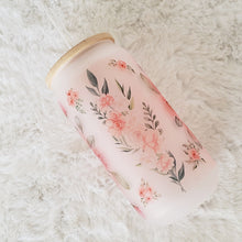 Load image into Gallery viewer, Floral Glass Coffee Cup, Garden Glass Iced Coffee Cup with Bamboo Lid and Straw, Iced Coffee Glass, Gift for Friend, Coffee Aesthetic 16oz