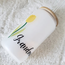 Load image into Gallery viewer, Bridesmaid Proposal, Future Mrs, Customized Glass Tumbler, Frosted Glass Tumbler, Bamboo Lid Coffee Cup, Maid Of Honor Gift 16oz