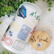 Load image into Gallery viewer, Teacher Glass Coffee Cup, Math Teacher Glass Iced Coffee Cup with Bamboo Lid and Straw, Iced Coffee Glass, Gift for Friend, Coffee Aesthetic 16oz