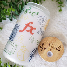 Load image into Gallery viewer, Teacher Glass Coffee Cup, Math Teacher Glass Iced Coffee Cup with Bamboo Lid and Straw, Iced Coffee Glass, Gift for Friend, Coffee Aesthetic 16oz