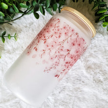 Load image into Gallery viewer, Cherry Blossom Glass Coffee Cup, Cherry Blossom Glass Iced Coffee Cup with Bamboo Lid and Straw, Gift for Friend, Coffee Aesthetic