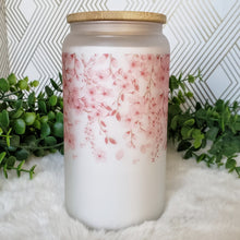 Load image into Gallery viewer, Cherry Blossom Glass Coffee Cup, Cherry Blossom Glass Iced Coffee Cup with Bamboo Lid and Straw, Gift for Friend, Coffee Aesthetic