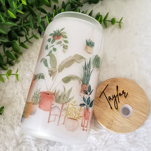 Load image into Gallery viewer, Plant Glass Coffee Cup, Boho plant Glass Iced Coffee Cup with Bamboo Lid and Straw, Iced Coffee Glass, Gift for Friend, Coffee Aesthetic
