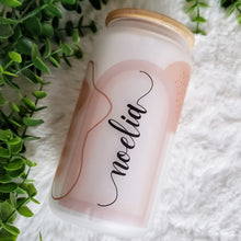 Load image into Gallery viewer, Boho Glass Coffee Cup, Boho Glass Iced Coffee Cup with Bamboo Lid and Straw, Iced Coffee Glass, Gift for Friend, Coffee Aesthetic 16oz