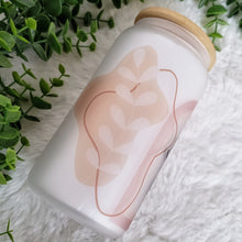 Load image into Gallery viewer, Boho Glass Coffee Cup, Boho Glass Iced Coffee Cup with Bamboo Lid and Straw, Iced Coffee Glass, Gift for Friend, Coffee Aesthetic 16oz