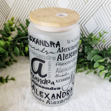 Load image into Gallery viewer, Custom Name Glass Coffee Cup, Name Glass Iced Coffee Cup with Bamboo Lid and Straw, Iced Coffee Glass, Gift for Friend, Coffee Aesthetic