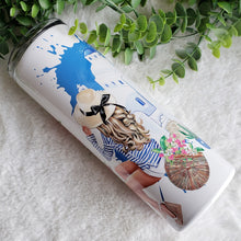 Load image into Gallery viewer, Santorini Greece Tumbler, Vacation Travel Custom, Stainless Steel Drinking Cups, Birthday Gift, Trip Bachelorette 20oz