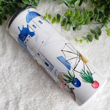 Load image into Gallery viewer, Santorini Greece Tumbler, Vacation Travel Custom, Stainless Steel Drinking Cups, Birthday Gift, Trip Bachelorette 20oz