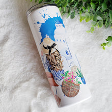 Load image into Gallery viewer, Santorini Greece Tumbler, Vacation Travel Custom, Stainless Steel Drinking Cups, Birthday Gift, Trip Bachelorette 20oz