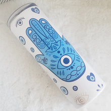 Load image into Gallery viewer, Turkish Evil Eye Tumbler, Hamsa Hand Skinny Tumbler, Stainless Steel, Drinking Cups, Birthday Gift, Vacation Girls, Trip Bachelorette, 20oz