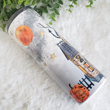Load image into Gallery viewer, Halloween Skinny Tumbler, Stainless Steel, Drinking Cups, Personalized Travel Mug, Halloween Party Favors, Spooky Vibes 20oz