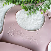 Load image into Gallery viewer, Personalized Silicone Bib, Engraved Baby Bib, Baby Shower Gift, Washable Baby Bib, Baby Gift, Toddler Bib, Personalized Gift Baby