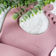 Load image into Gallery viewer, Personalized Silicone Bib, Engraved Baby Bib, Baby Shower Gift, Washable Baby Bib, Baby Gift, Toddler Bib, Personalized Gift Baby