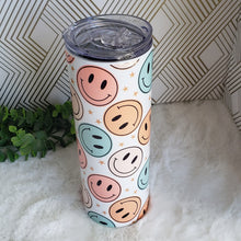 Load image into Gallery viewer, Retro Happy Smile Face Tumbler, Insulated Cup, Drinking Cups Personalized, Groovy Party Custom 20oz Tumbler Hot Cold Drinks, Stainless Steel