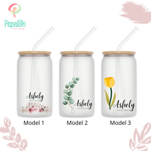 Load image into Gallery viewer, Bridesmaid Proposal, Future Mrs, Customized Glass Tumbler, Frosted Glass Tumbler, Bamboo Lid Coffee Cup, Maid Of Honor Gift 16oz