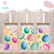 Load image into Gallery viewer, Easter Glass Coffee Cup, Easter Egg Iced Coffee Cup with Bamboo Lid and Straw, Easter Gift, Coffee Aesthetic