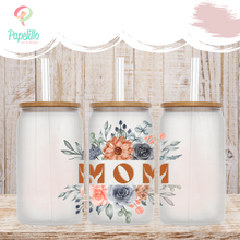 Load image into Gallery viewer, Personalized Mama Glass Coffee Cup, MOM Glass Iced Coffee Cup with Bamboo Lid and Straw, Iced Coffee Glass, Gift Friend, Coffee Aesthetic 16oz