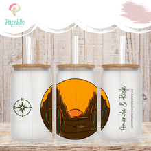 Load image into Gallery viewer, Personalized Adventure Glass Coffee Cup, Glass Iced Coffee Cup with Bamboo Lid and Straw, Iced Coffee Glass, Gift Friend, Coffee Aesthetic