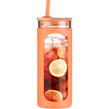 Load image into Gallery viewer, Engraved Custom Glass Tumbler with Bamboo Lid and Straw, Silicone Sleeve, Gift for Her, Bridesmaid Gift, 20oz, Personalized Water Bottle