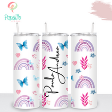 Load image into Gallery viewer, Personalized Girl Name Rainbow, Skinny Tumbler Cute, Drinking Cups, Water Bottle, Birthday Gift, Travel Girls, 20oz Stainless Steel
