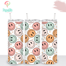 Load image into Gallery viewer, Retro Happy Smile Face Tumbler, Insulated Cup, Drinking Cups Personalized, Groovy Party Custom 20oz Tumbler Hot Cold Drinks, Stainless Steel
