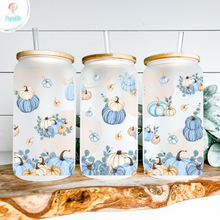 Load image into Gallery viewer, Fall Pumpkin Glass Coffee Cup, Pumpkin Glass Iced Coffee Cup with Bamboo Lid and Straw, Iced Coffee Glass, Gift for Friend, Coffee Aesthetic 16oz