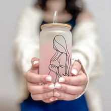 Load image into Gallery viewer, It's a Girl Coffee Cup, Pregnant Glass Iced Coffee Cup with Bamboo Lid and Straw, Iced Coffee Glass, Gift for Friend, Coffee Aesthetic