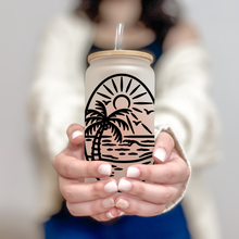Load image into Gallery viewer, Personalized Adventure Glass Coffee Cup, Beach Glass Iced Coffee Cup with Bamboo Lid and Straw, Iced Coffee Glass, Gift Friend, Coffee Aesthetic