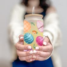 Load image into Gallery viewer, Easter Glass Coffee Cup, Easter Egg Iced Coffee Cup with Bamboo Lid and Straw, Easter Gift, Coffee Aesthetic