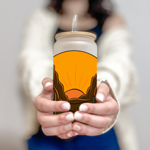 Load image into Gallery viewer, Personalized Adventure Glass Coffee Cup, Glass Iced Coffee Cup with Bamboo Lid and Straw, Iced Coffee Glass, Gift Friend, Coffee Aesthetic