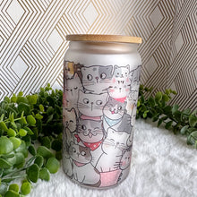 Load image into Gallery viewer, Cute Cats Coffee Cup, Cats Glass Iced Coffee Cup with Bamboo Lid and Straw, Iced Coffee Glass, Gift for Friend, Coffee Aesthetic