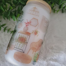 Load and play video in Gallery viewer, Plant Glass Coffee Cup, Boho plant Glass Iced Coffee Cup with Bamboo Lid and Straw, Iced Coffee Glass, Gift for Friend, Coffee Aesthetic
