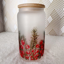 Load image into Gallery viewer, Christmas Glass Coffee Cup, Glass Iced Coffee Cup with Bamboo Lid and Straw, Iced Coffee Glass, Gift for Friend, Coffee Aesthetic 16oz