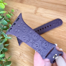 Load image into Gallery viewer, Happy Face watch Band engraved watch Band Personalized Retro Groovy Watch Band Monogrammed Silicone Band engraved watch band