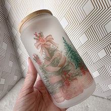 Load image into Gallery viewer, Christmas Glass Coffee Cup, Christmas Tree Glass Iced Coffee Cup with Bamboo Lid and Straw, Iced Coffee, Gift for Friend, Coffee Aesthetic