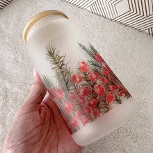 Load image into Gallery viewer, Christmas Glass Coffee Cup, Glass Iced Coffee Cup with Bamboo Lid and Straw, Iced Coffee Glass, Gift for Friend, Coffee Aesthetic 16oz