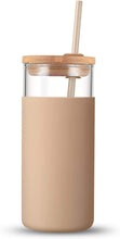 Load image into Gallery viewer, Engraved Custom Glass Tumbler with Bamboo Lid and Straw, Silicone Sleeve, Gift for Her, Bridesmaid Gift, 20oz, Personalized Water Bottle